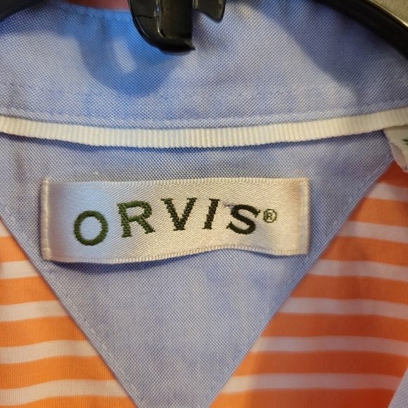 Orvis Orange White Striped Long Sleeve Button Up Shirt - Picture 3 of 7
